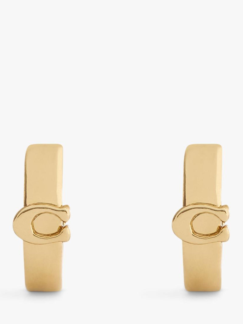 Coach Signature C huggie hoop earrings gold tone (British brand)