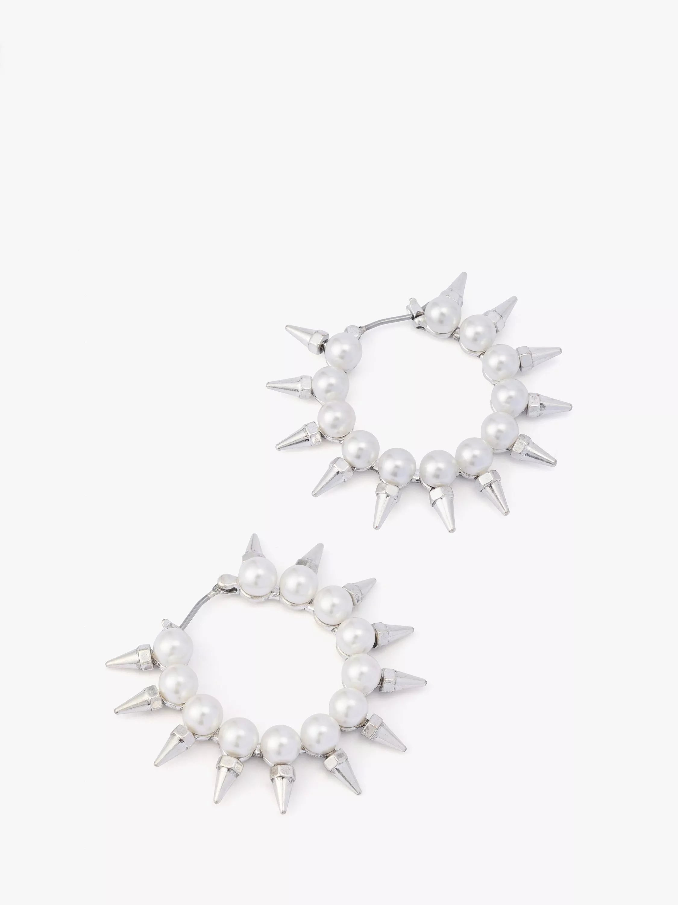 AllSaints pearl hoop earrings medium warm silver, UK version