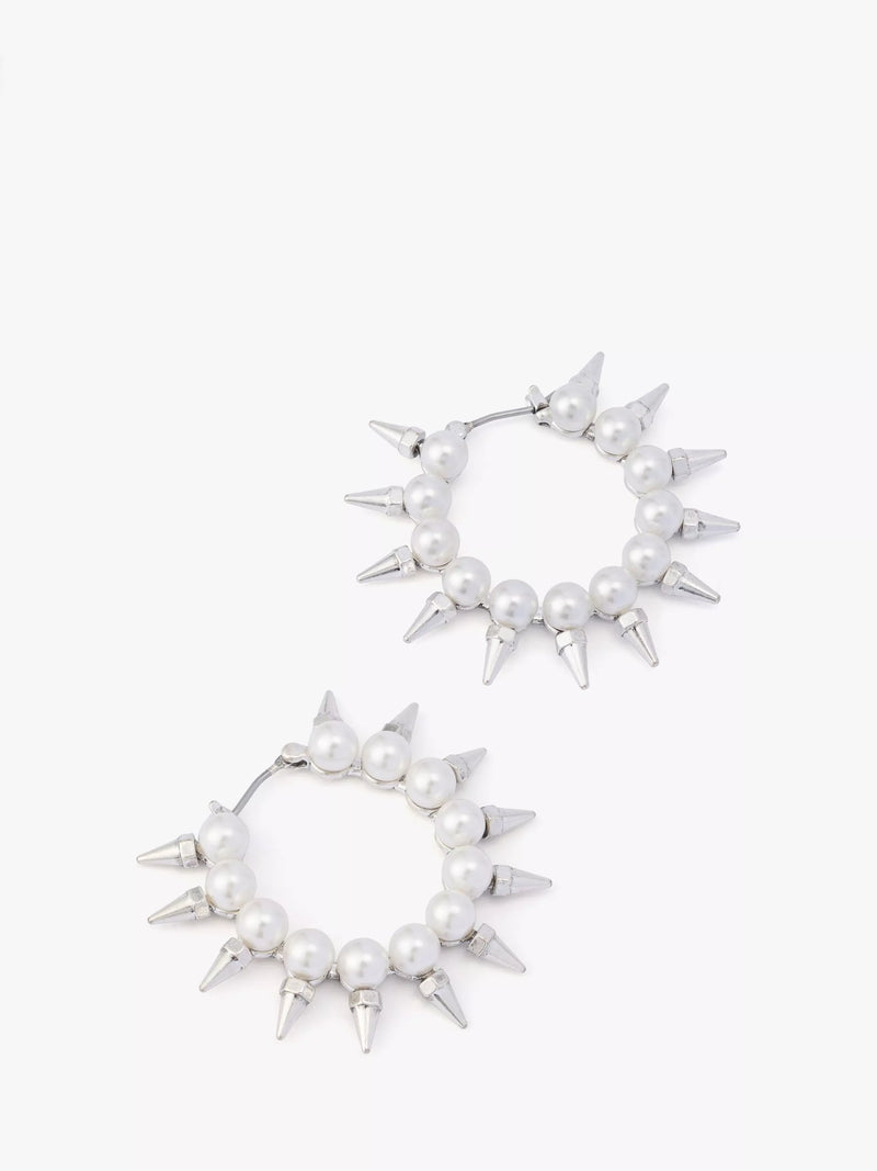 AllSaints pearl hoop earrings medium warm silver, UK version