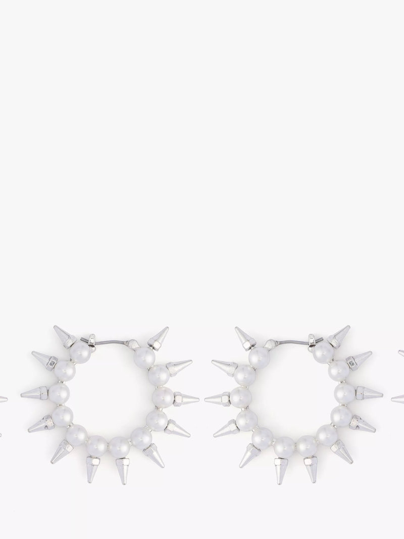 AllSaints pearl hoop earrings medium warm silver, UK version