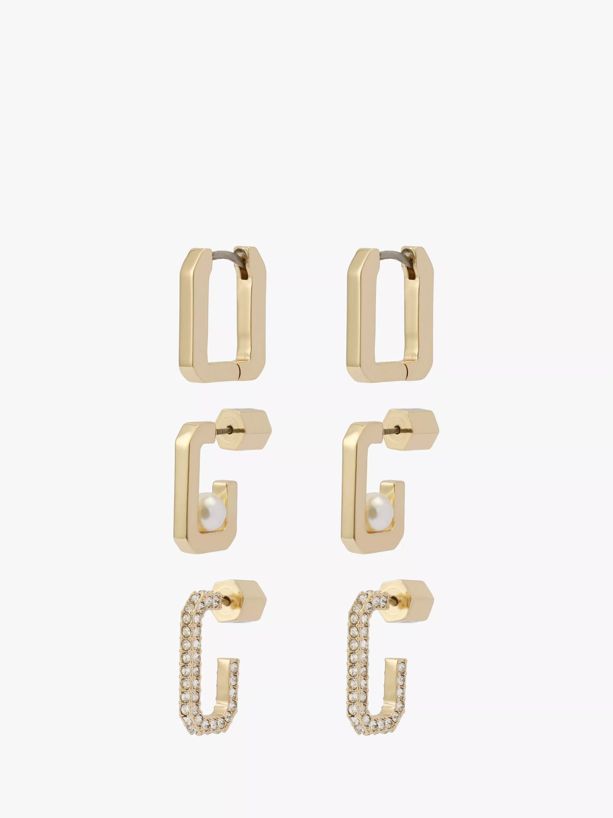 AllSaints hexagon hoop earrings 3 pairs gold, imported from the UK