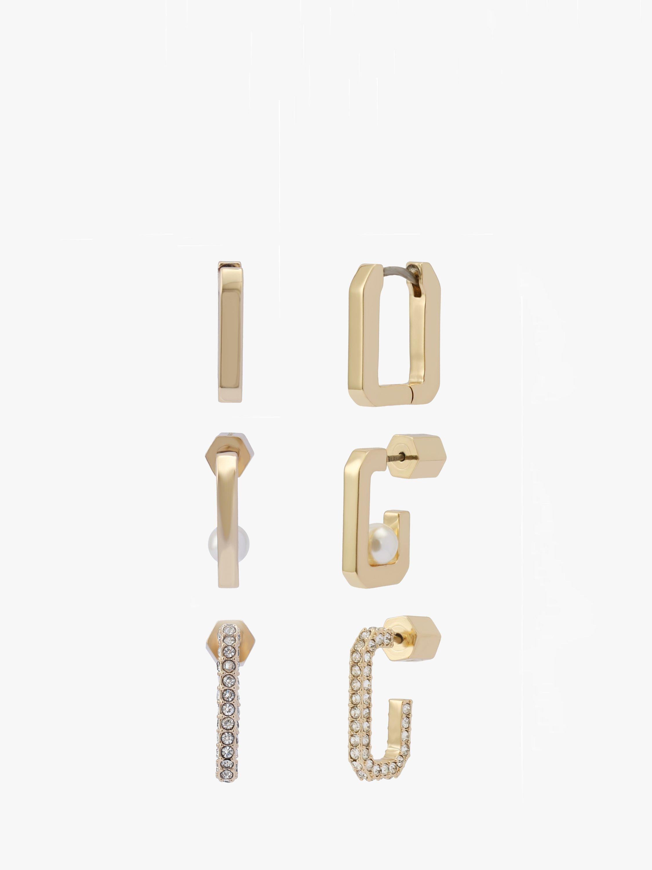 AllSaints hexagon hoop earrings 3 pairs gold, imported from the UK
