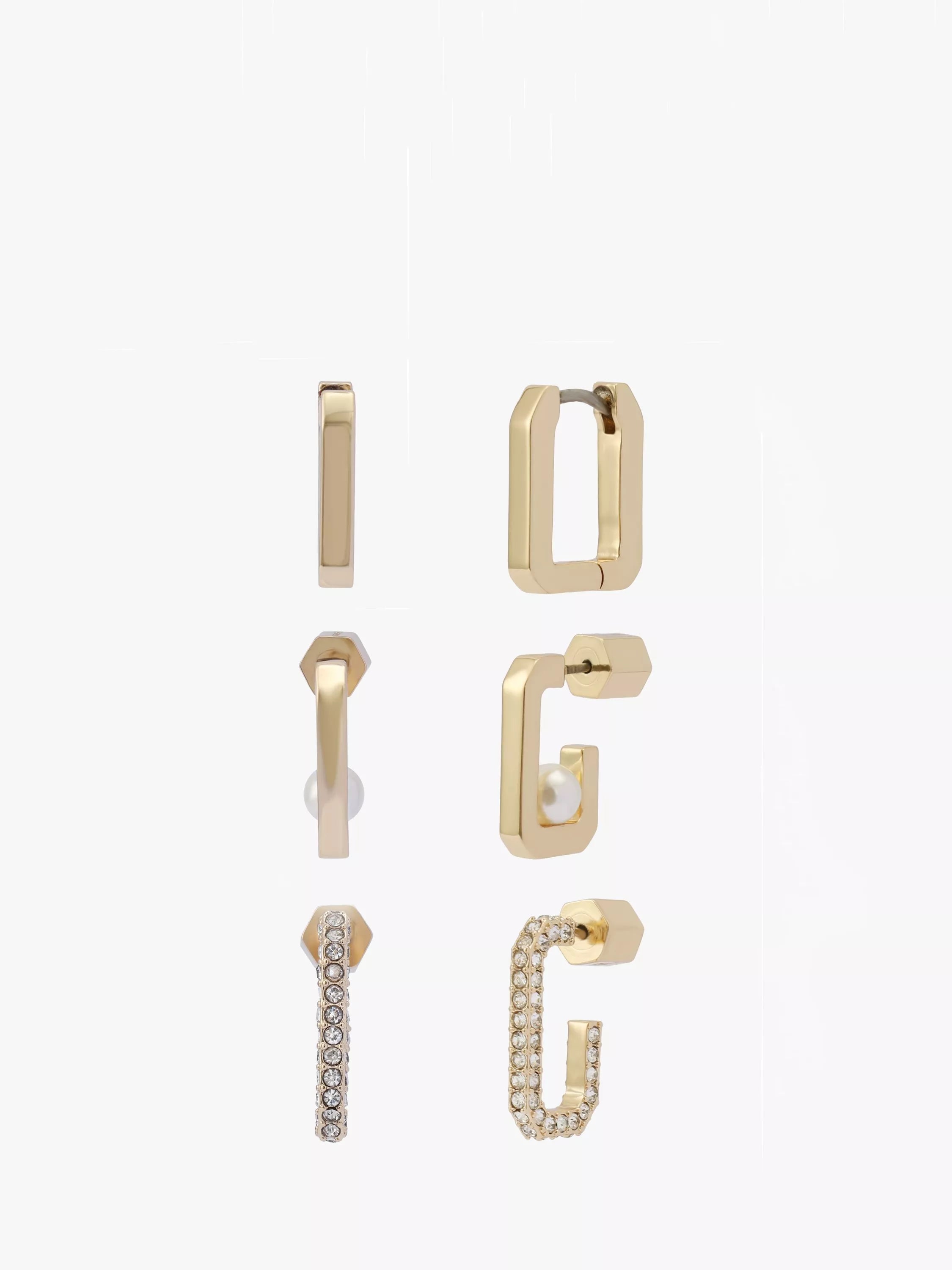 AllSaints hexagon hoop earrings 3 pairs gold, imported from the UK