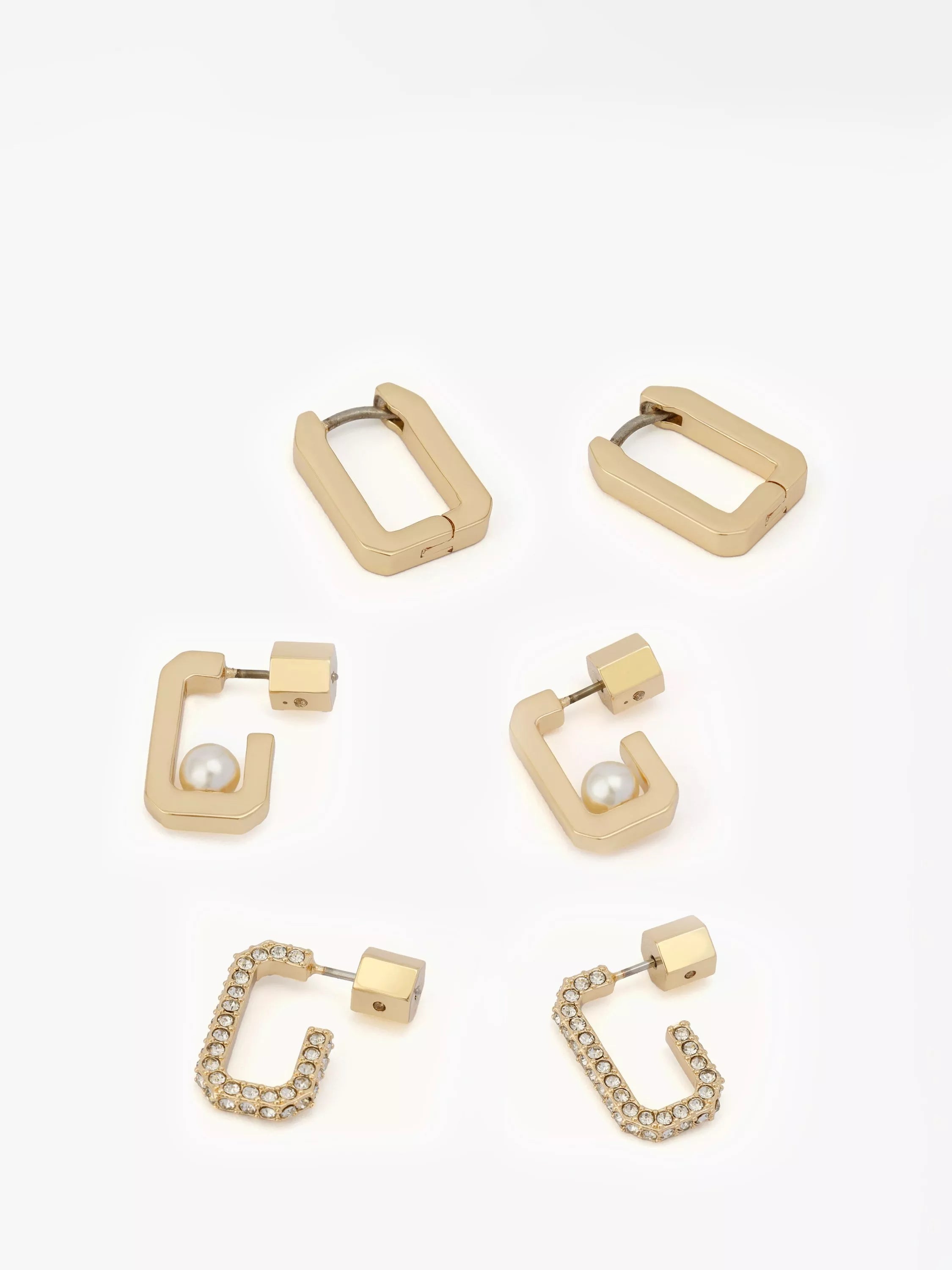 AllSaints hexagon hoop earrings 3 pairs gold, imported from the UK