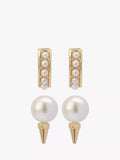 AllSaints pearl huggie and stud earrings in shiny gold, imported from the UK