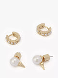 AllSaints pearl huggie and stud earrings in shiny gold, imported from the UK