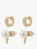 AllSaints pearl huggie and stud earrings in shiny gold, imported from the UK