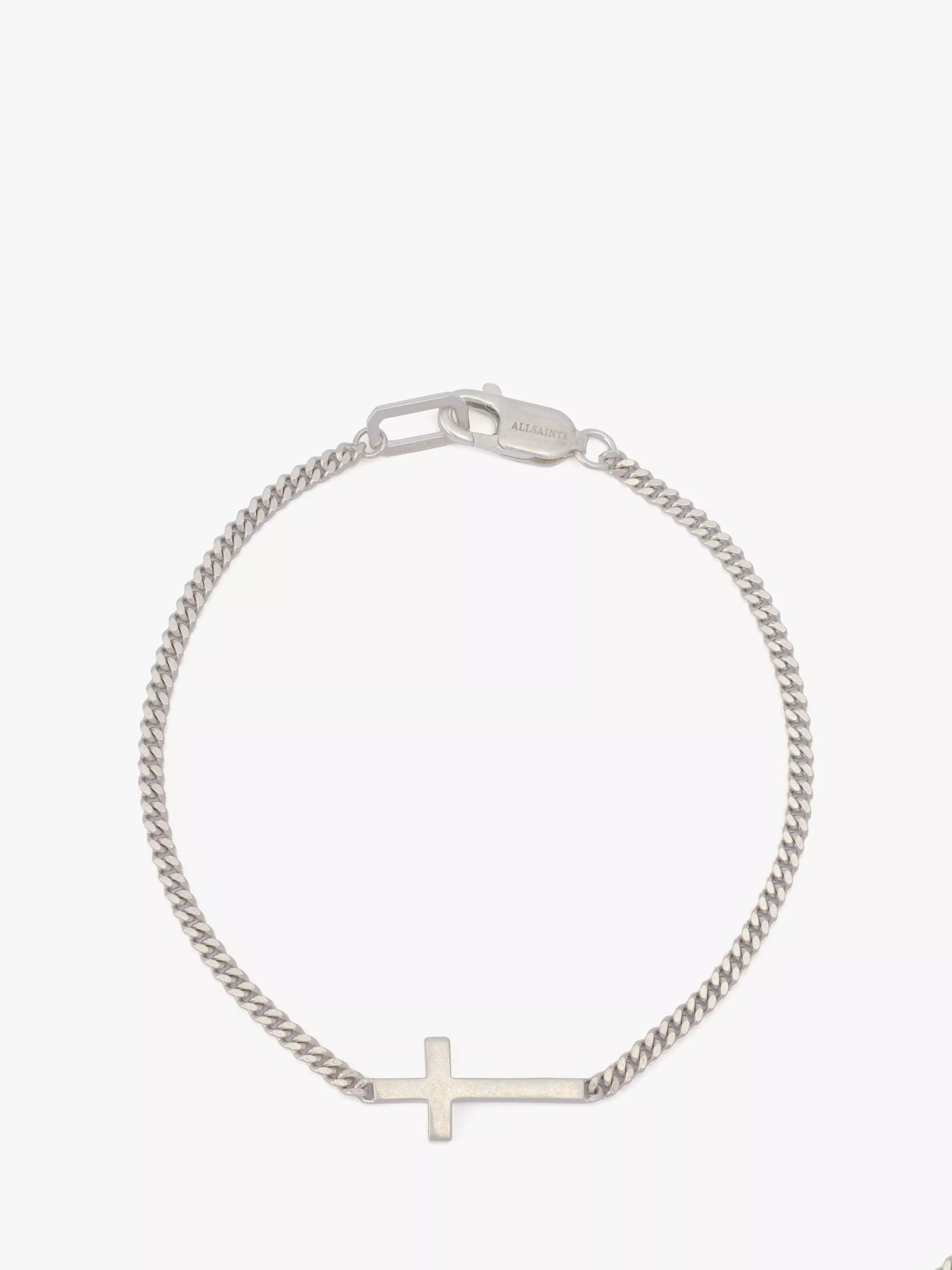 AllSaints Sterling Silver Curb Chain Link Cross Bracelet