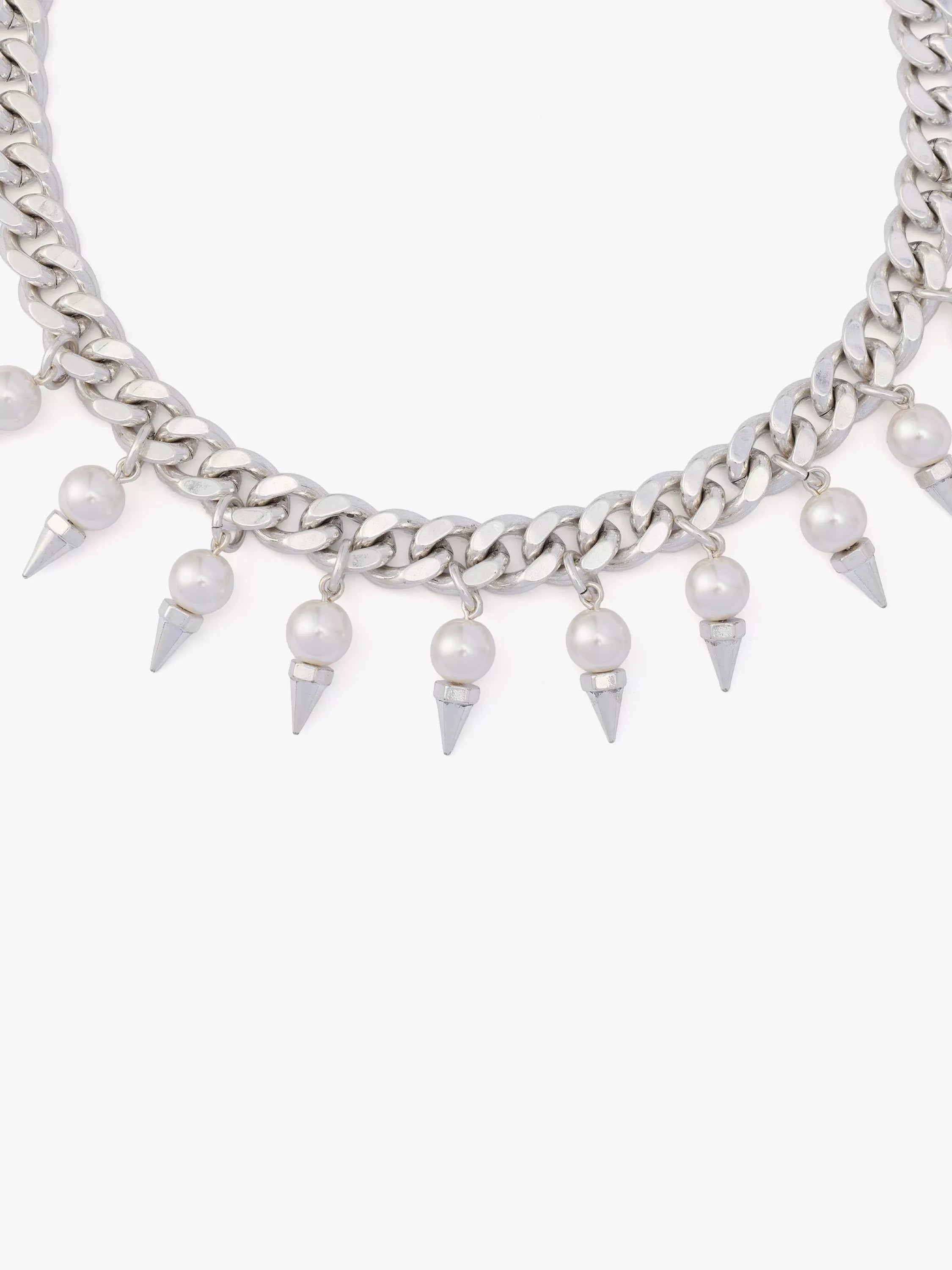 AllSaints spiked pearl curb chain choker warm silver - British product