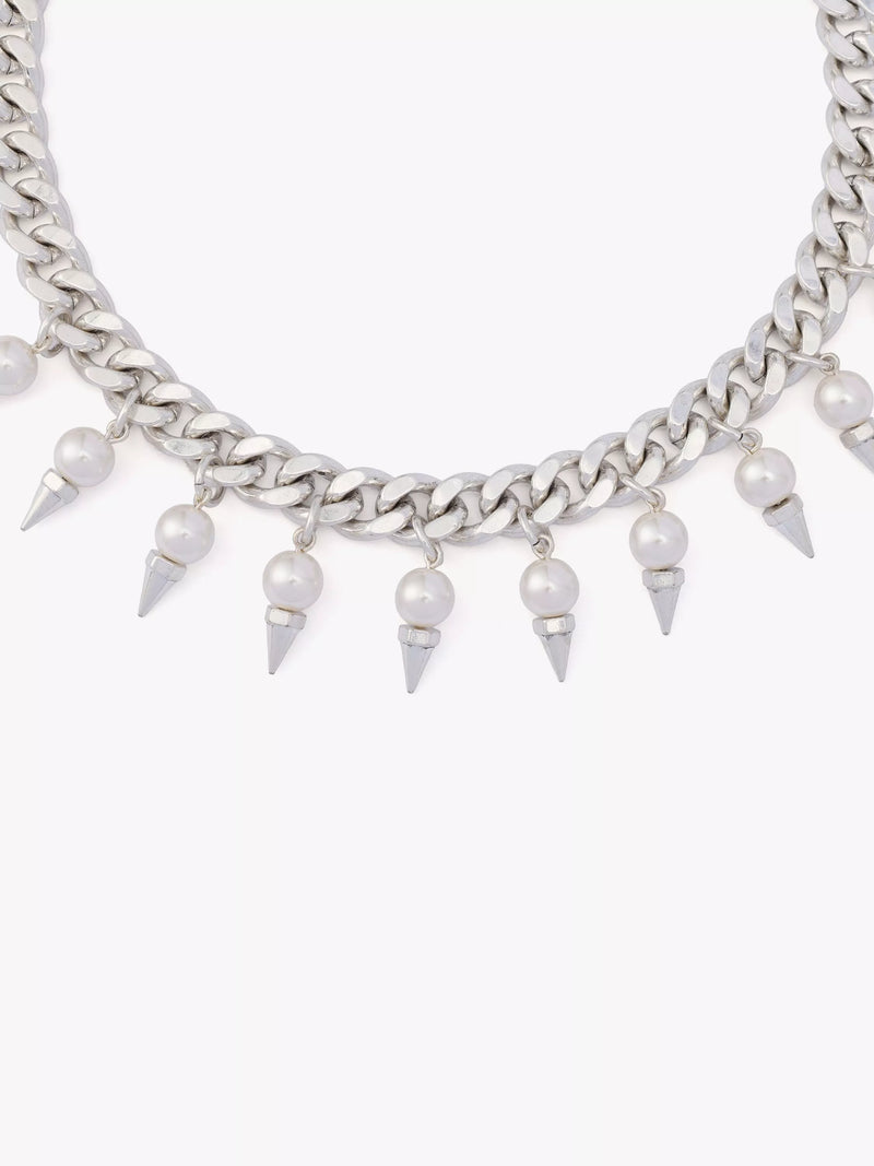 AllSaints spiked pearl curb chain choker warm silver - British product