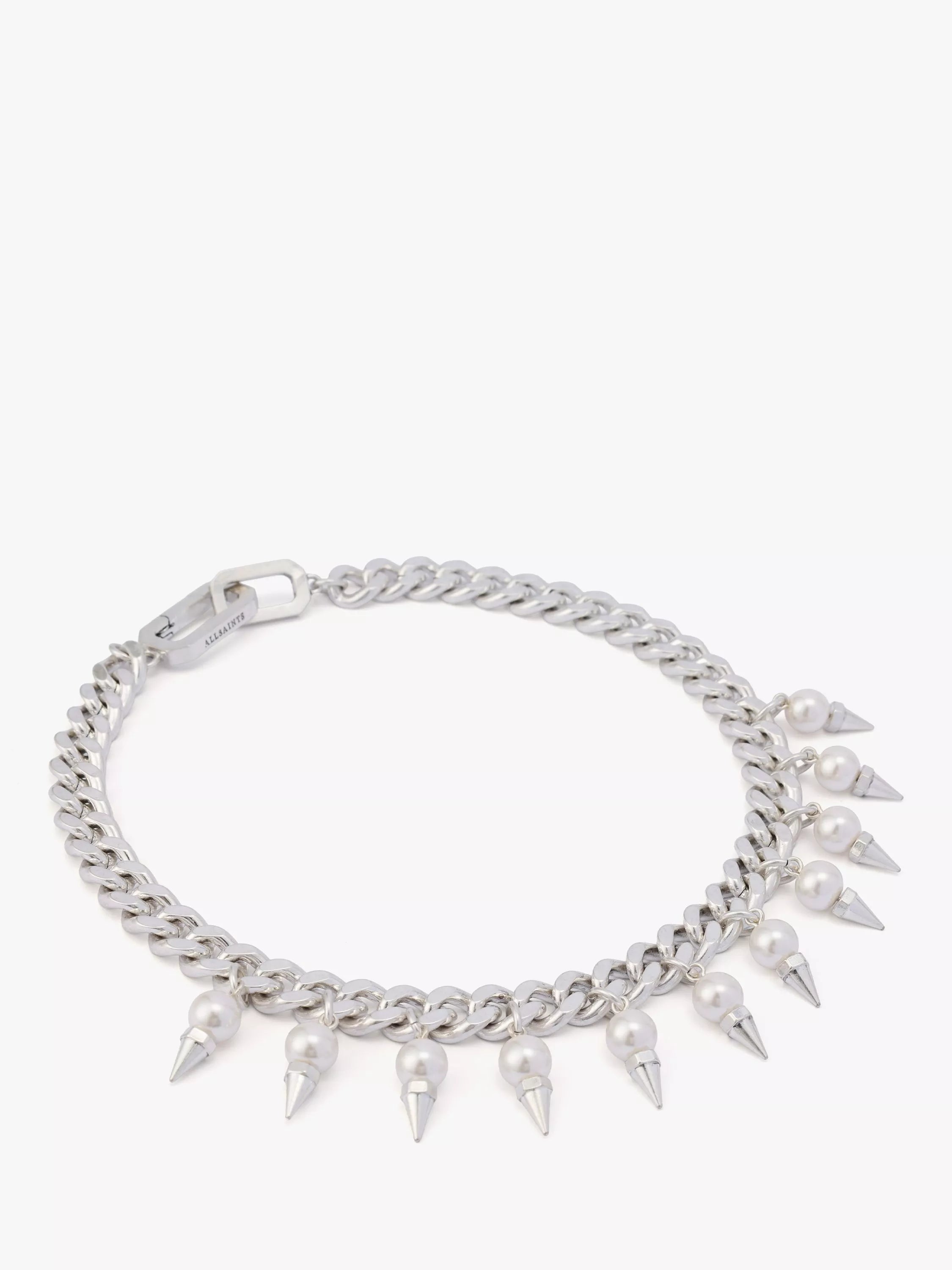 AllSaints spiked pearl curb chain choker warm silver - British product