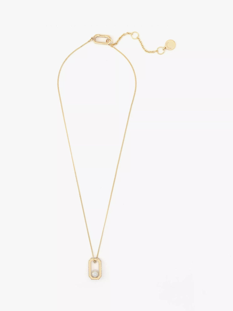 AllSaints pearl and crystal hexagon necklace shiny gold, UK version