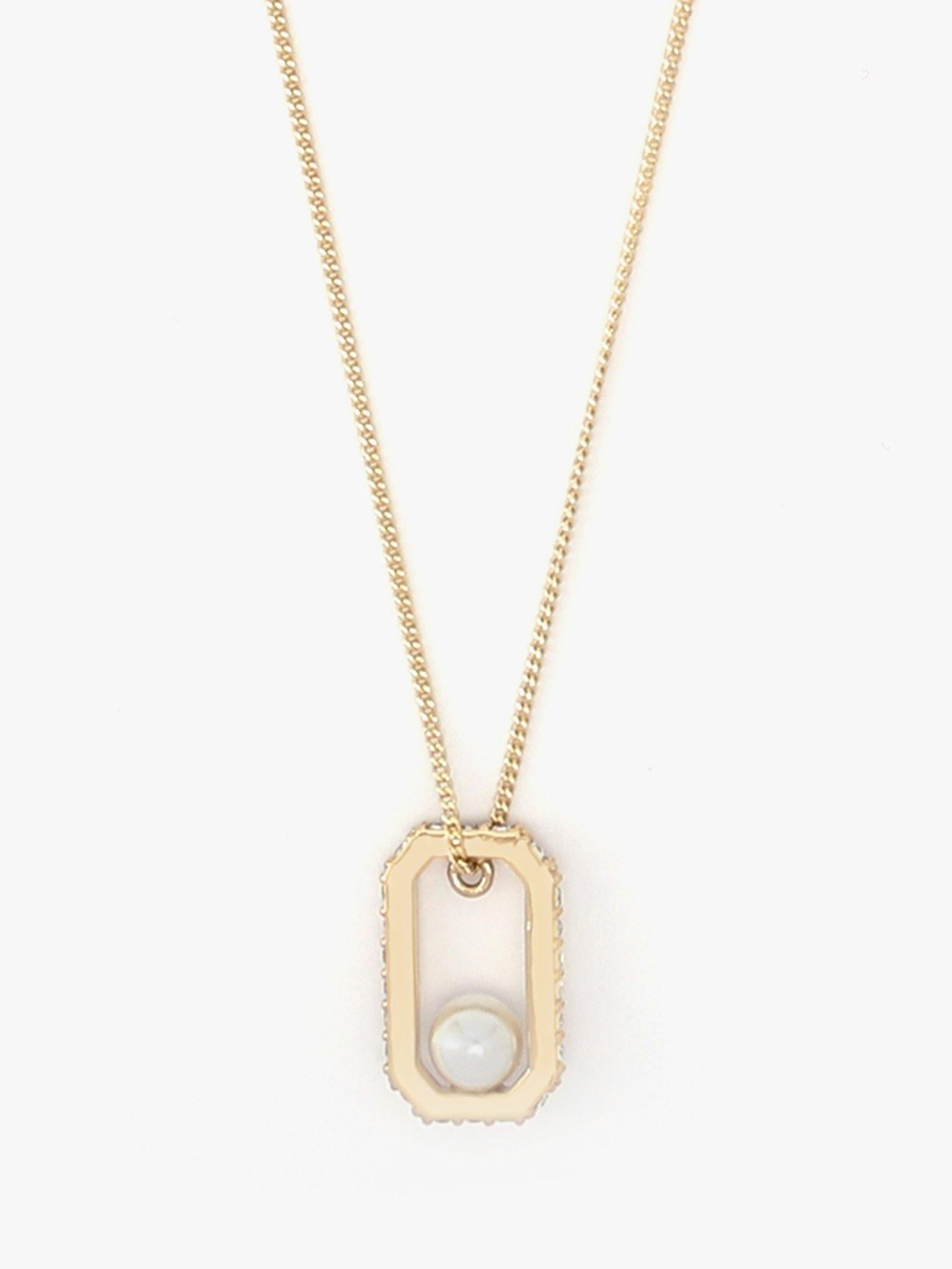 AllSaints pearl and crystal hexagon necklace shiny gold, UK version