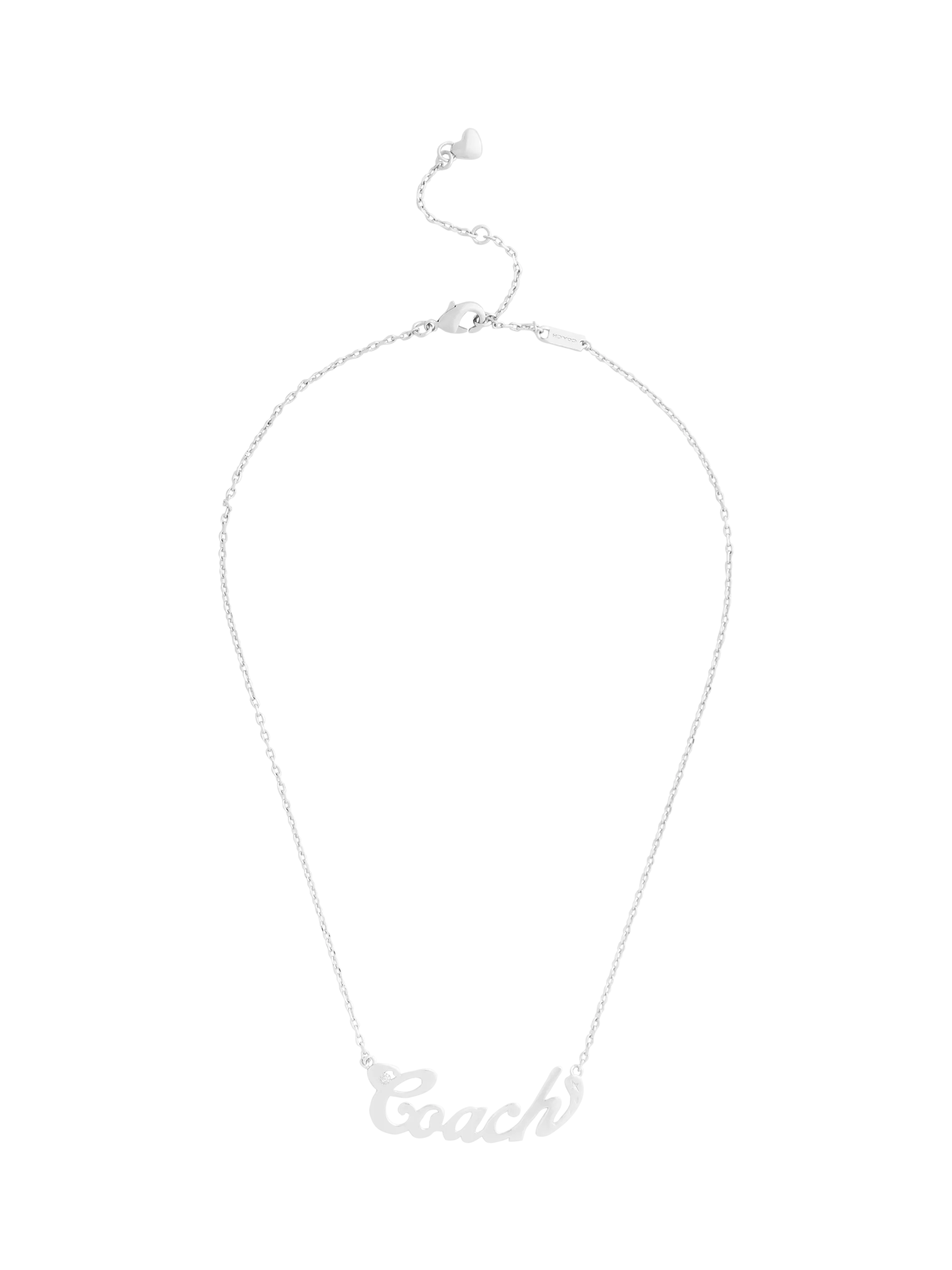 Coach name plate pendant necklace in rhodium, UK version