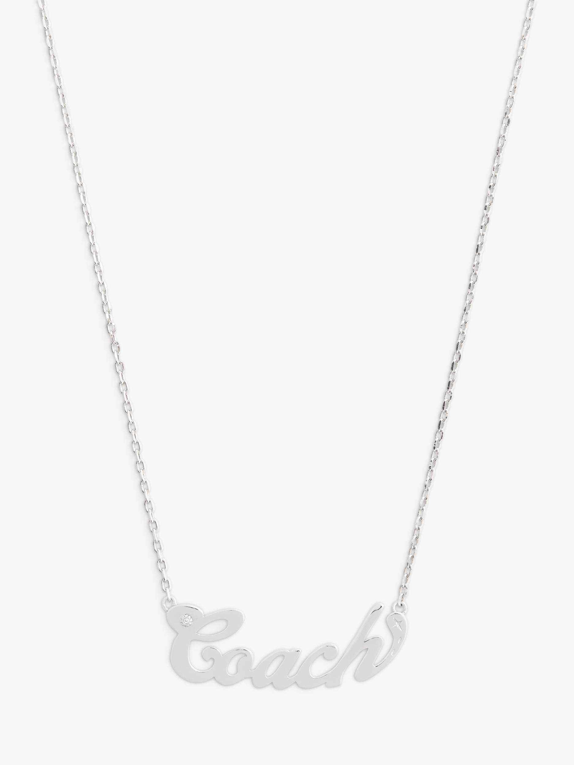 Coach name plate pendant necklace in rhodium, UK version
