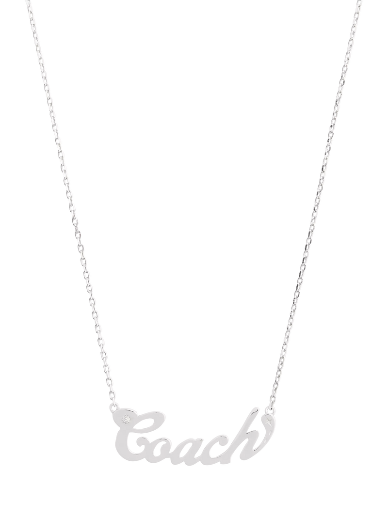 Coach name plate pendant necklace in rhodium, UK version