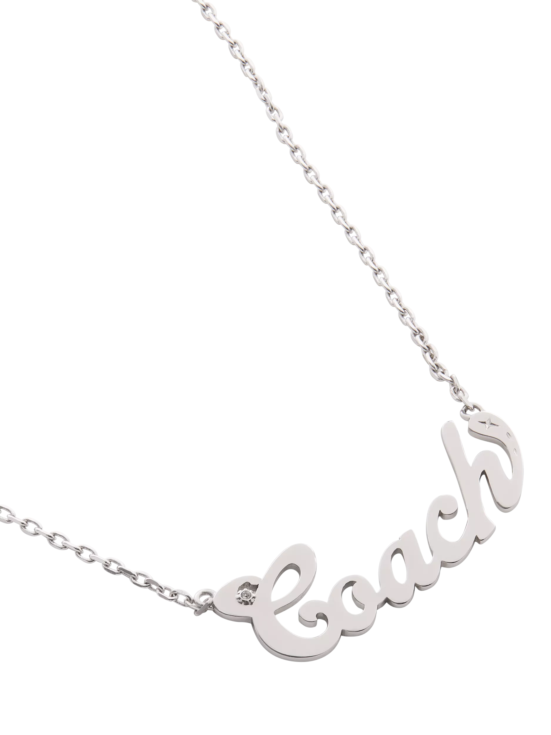 Coach name plate pendant necklace in rhodium, UK version