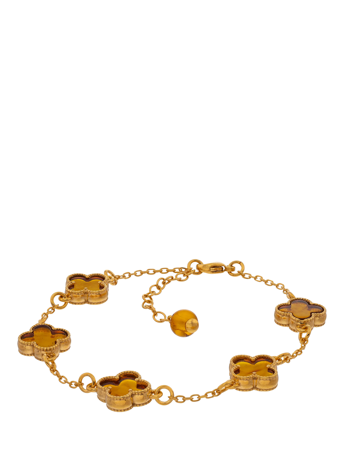 Be-Jewelled Baltic Amber Clover Chain Bracelet Gold/Cognac 22cm - British product