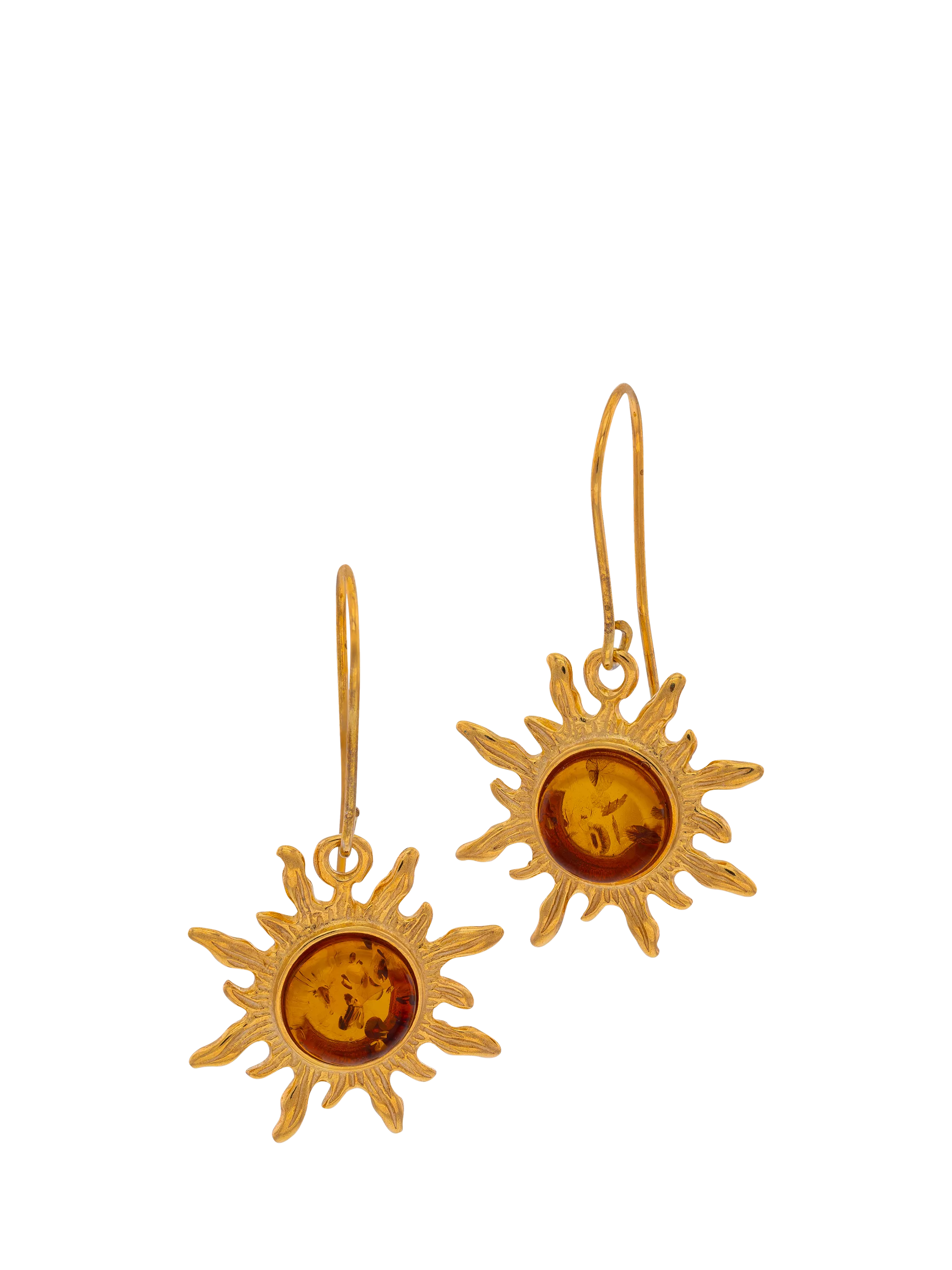 Be-Jewelled Baltic amber sunburst earrings gold cognac - British product