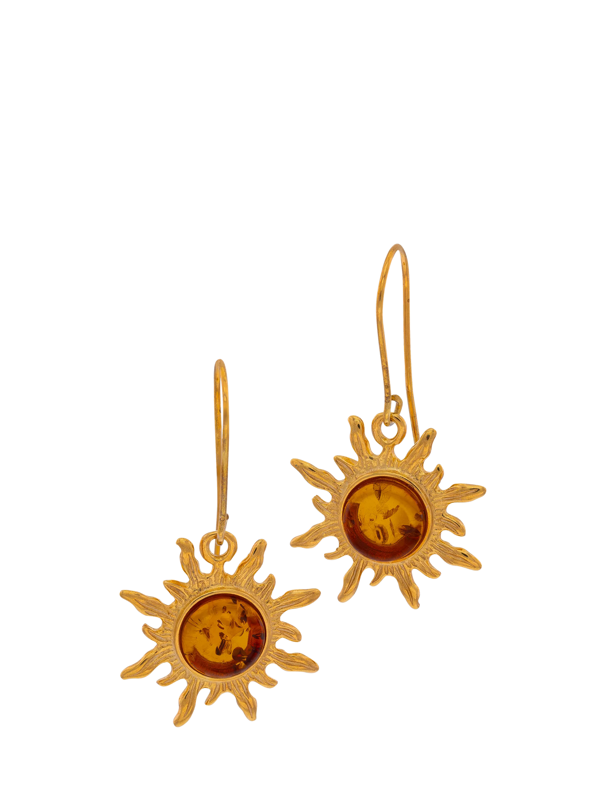 Be-Jewelled Baltic amber sunburst earrings gold cognac - British product
