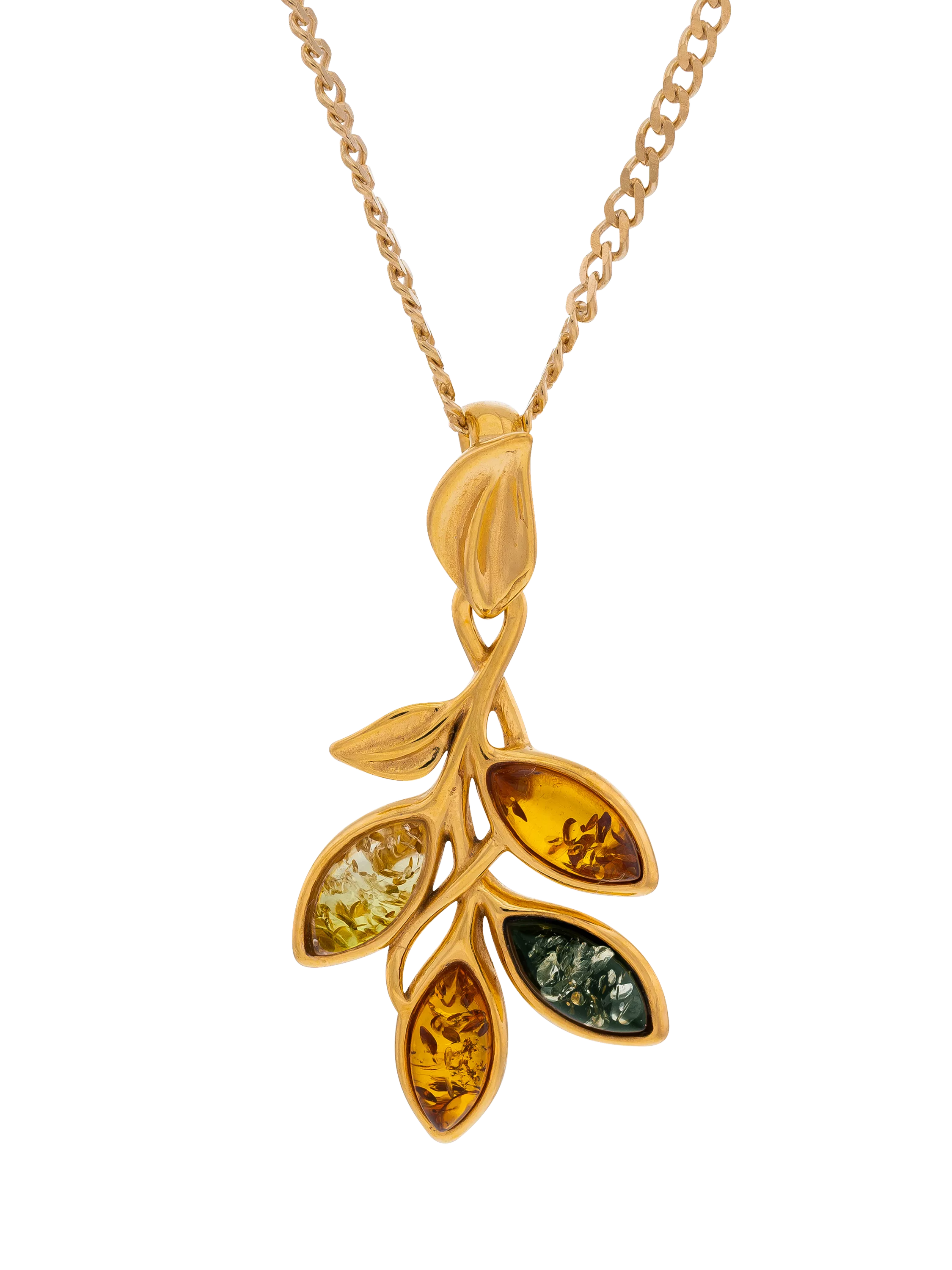 Be-Jewelled Baltic amber leaf pendant necklace gold plated sterling silver, UK version