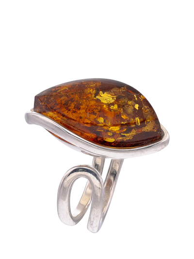 John Lewis Be-Jewelled Baltic Amber Marquise Ring Silver/Cognac- Buy online at McGrocer