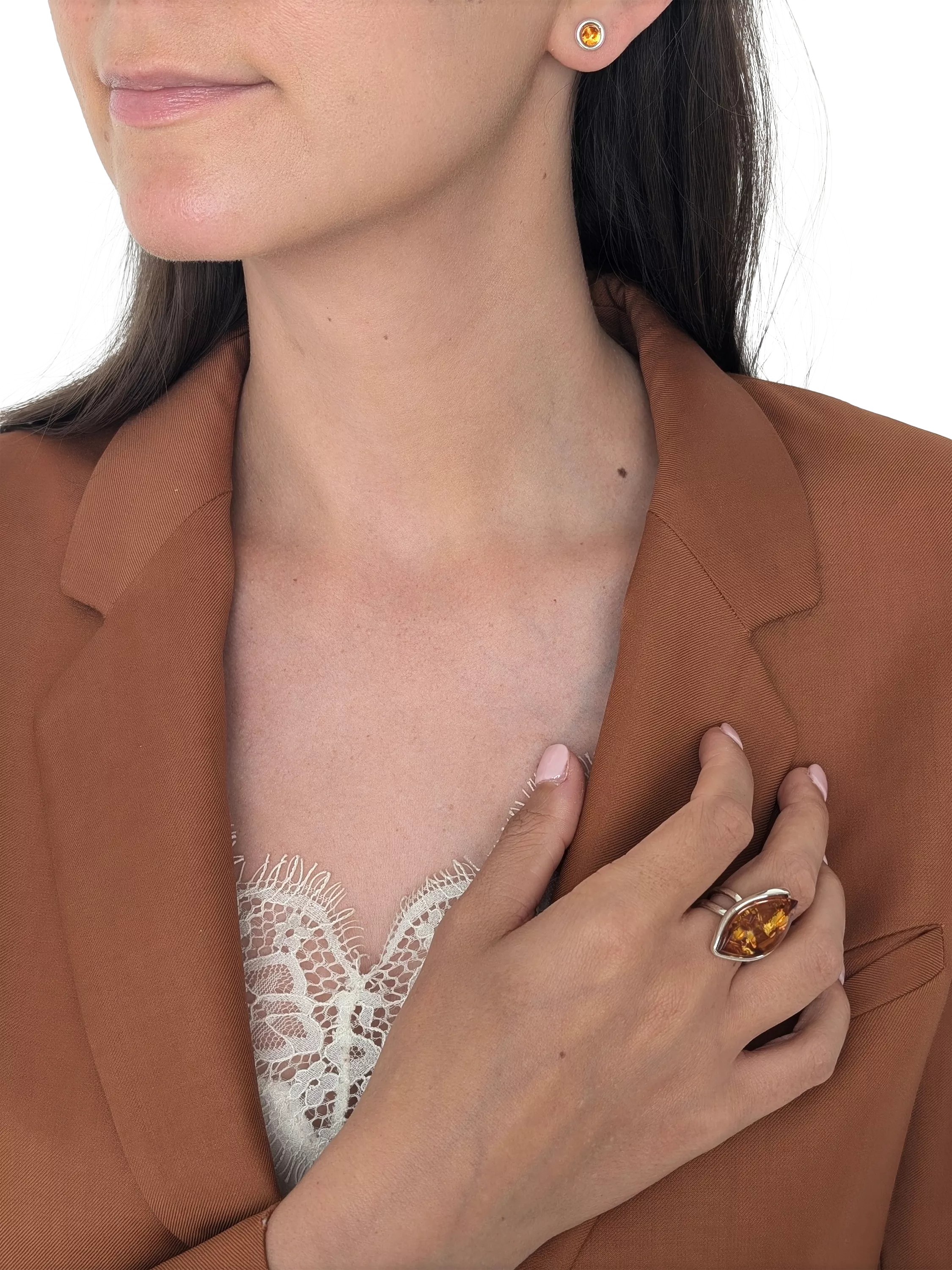 Be-Jewelled Baltic Amber Marquise adjustable ring, UK version