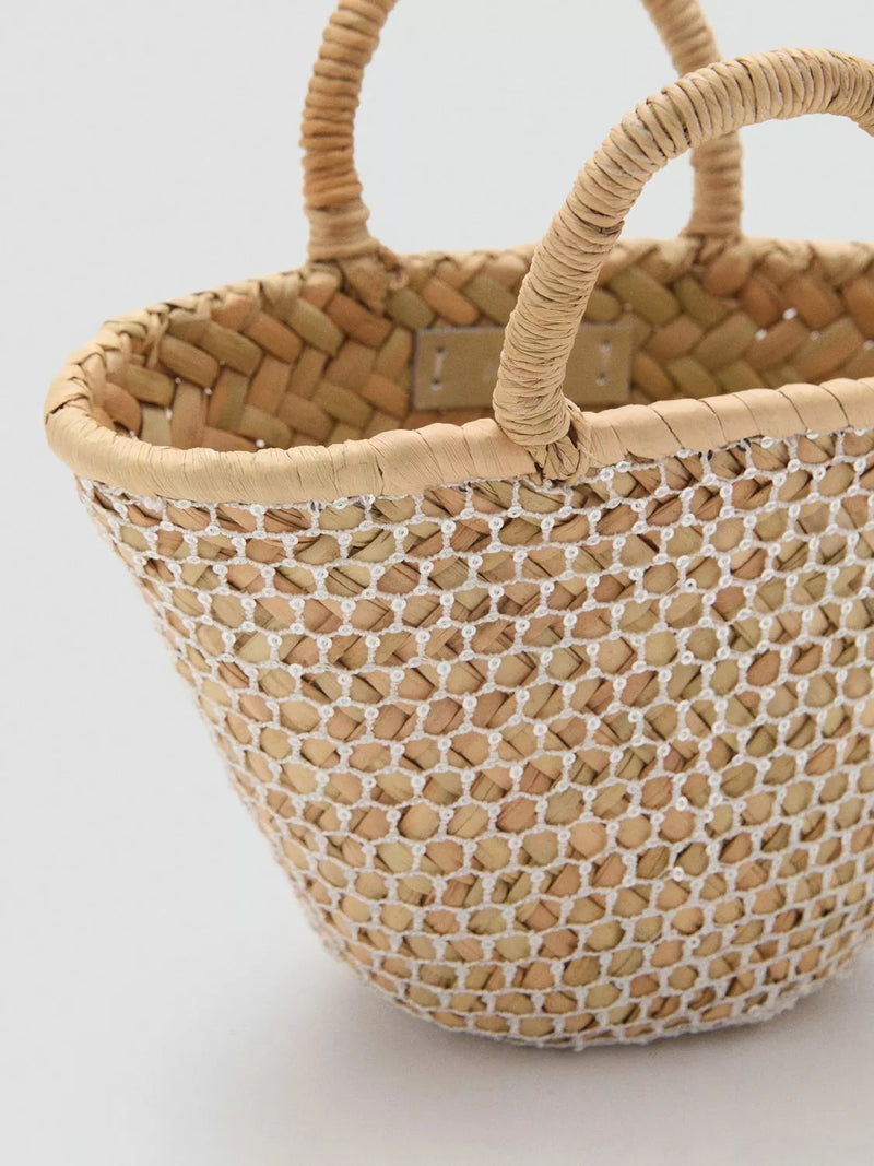 Mango Marcia shopper tote bag straw embellishment, UK version