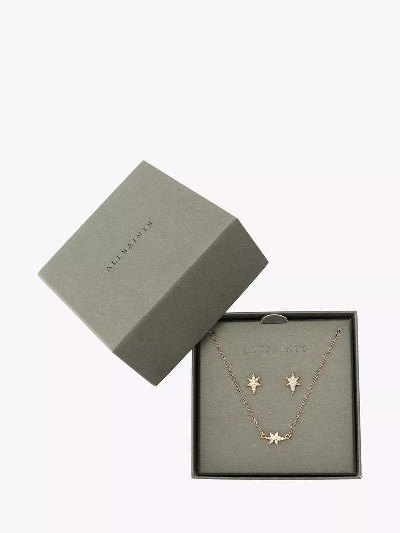 AllSaints star pave necklace and earrings set gold, UK version