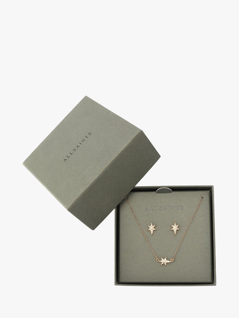 AllSaints star pave necklace and earrings set gold, UK version