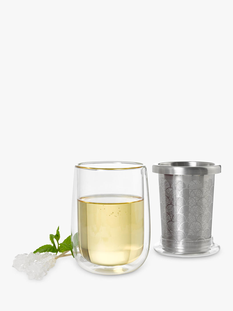 AdHoc double wall glass cup with tea infuser, UK version