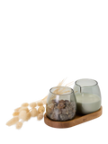 AdHoc milk sugar glass set, acacia wood coaster, imported from the UK