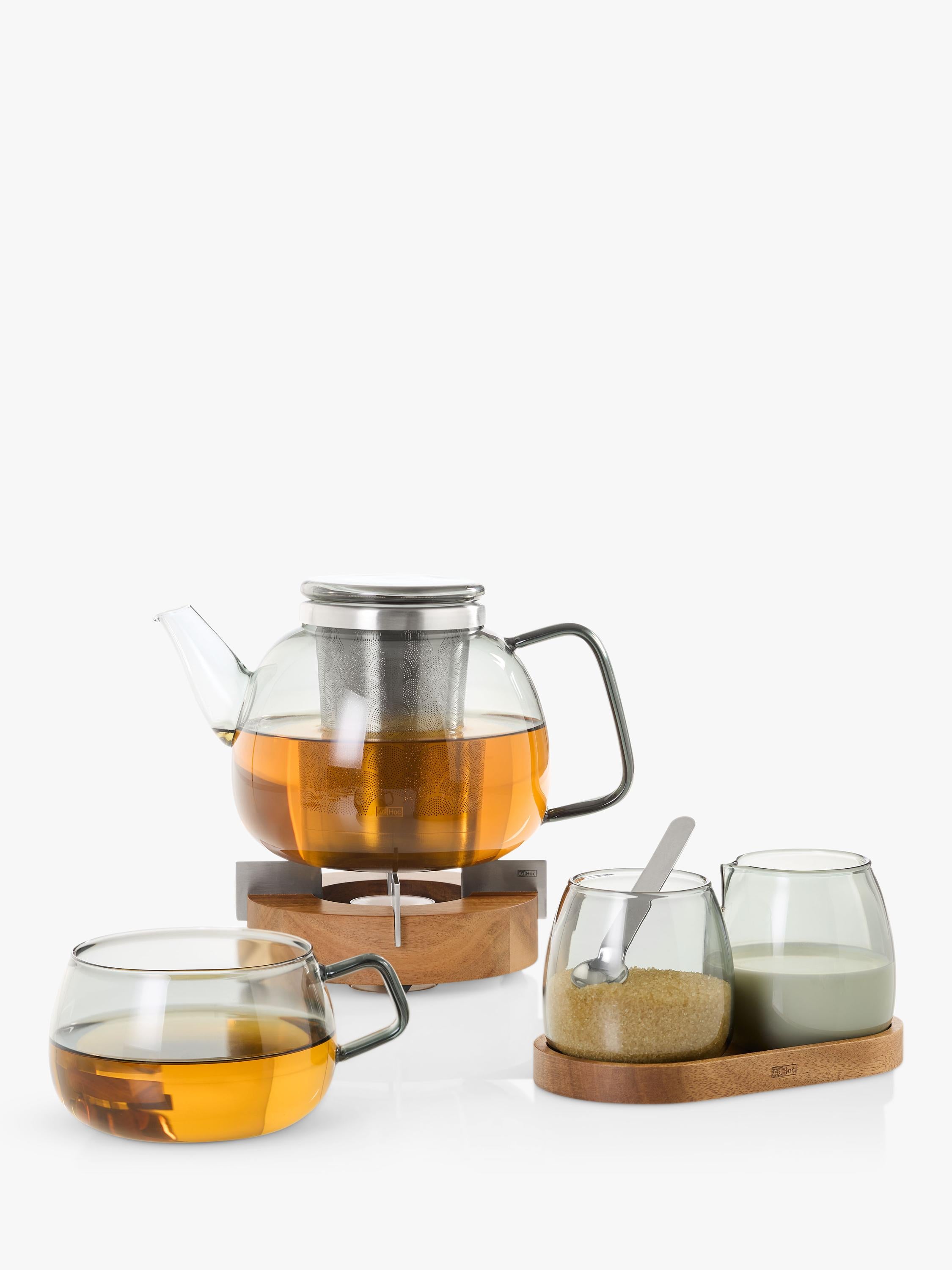 AdHoc milk sugar glass set, acacia wood coaster, imported from the UK