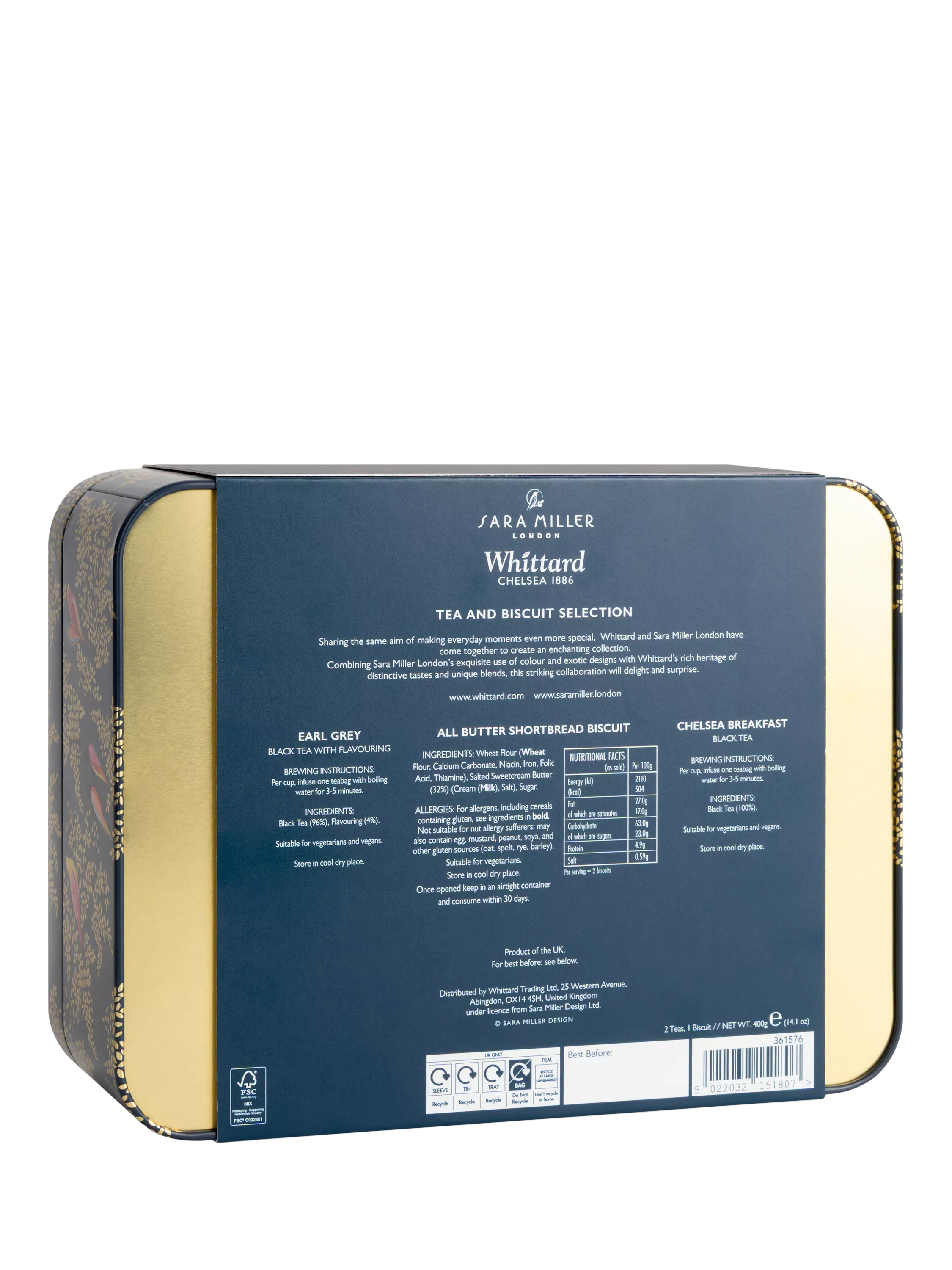 Sara Miller Chelsea Iconic Tea & Biscuits Gift Tin 400g, UK version