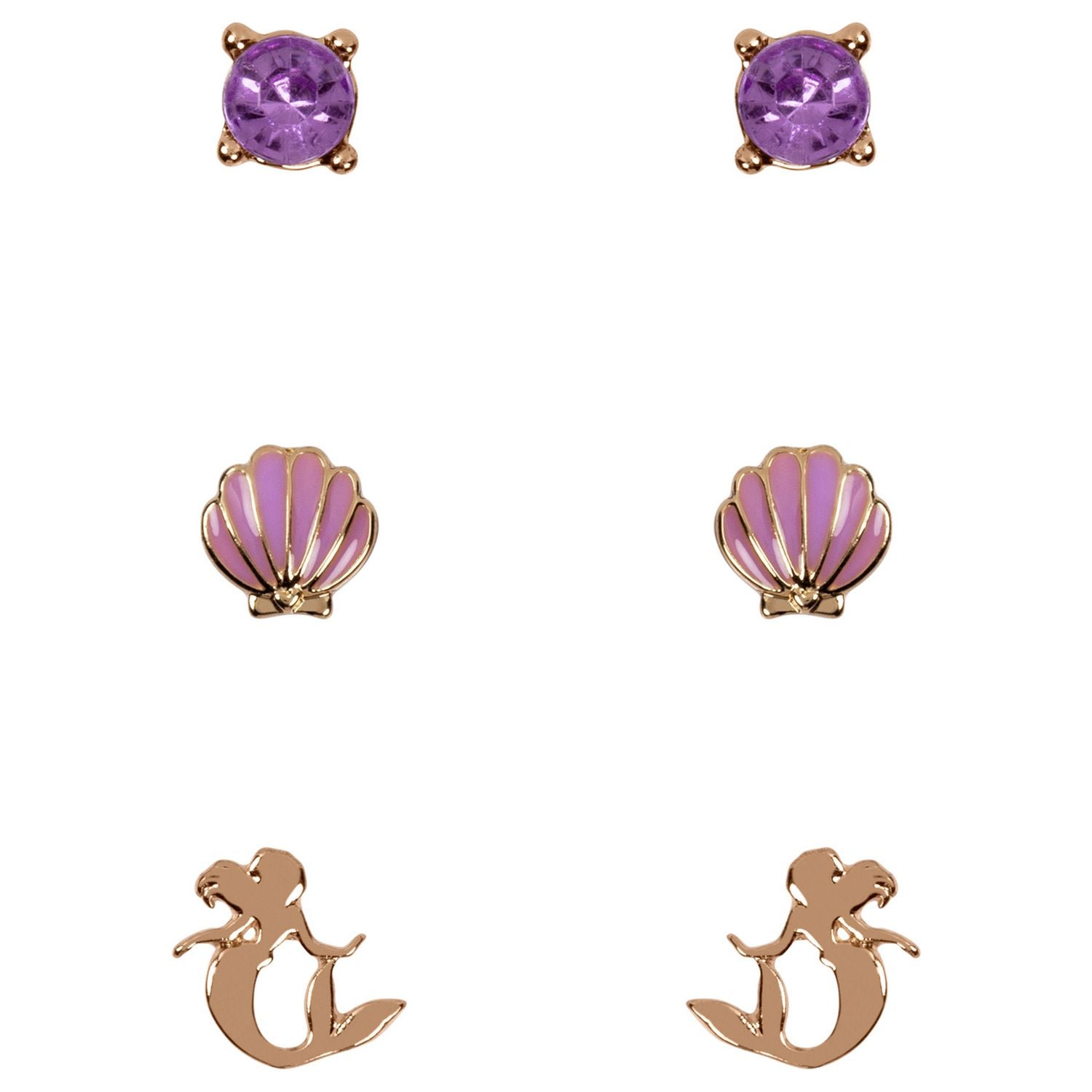 Disney gold purple crystal stud earrings set - British product