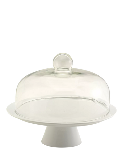 John Lewis BIA Porcelain Cake Stand & Glass Dome 30.5cm White/Clear- Buy online at McGrocer