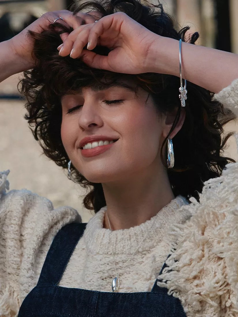 Alex Monroe sterling silver shell and pearl charm necklace, imported from the UK