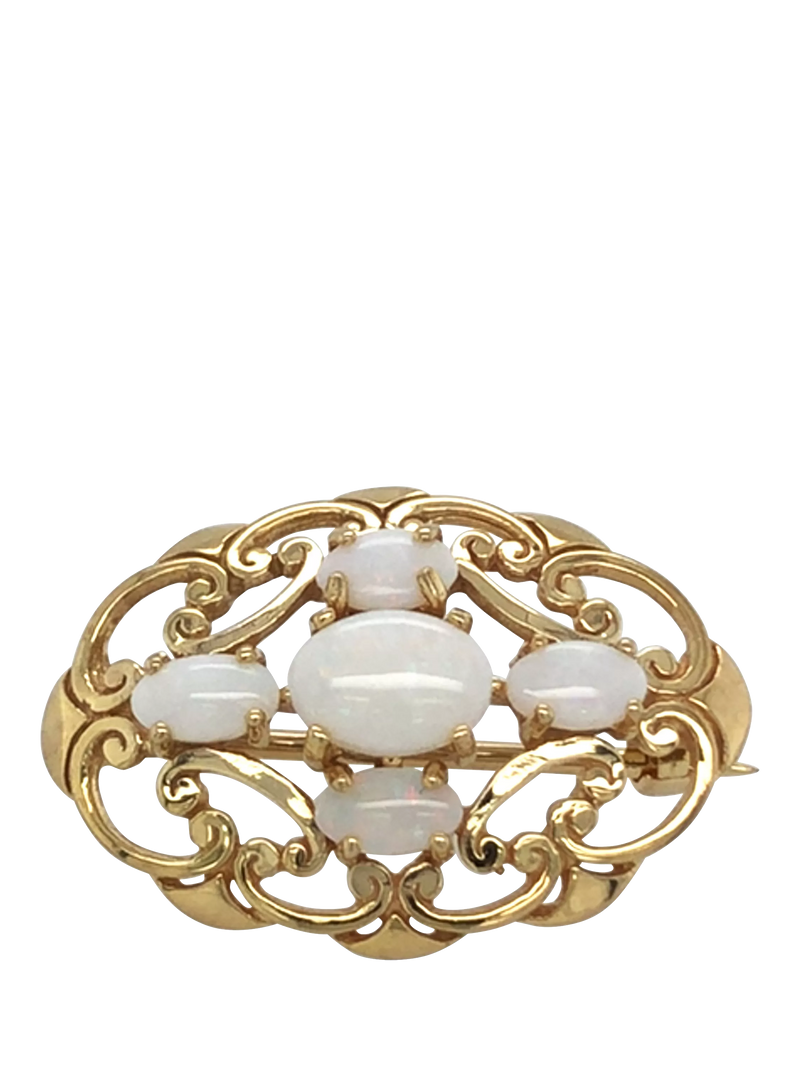 Vintage Fine Jewellery 9ct yellow gold opal brooch, imported from the UK