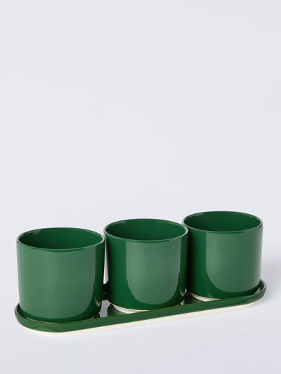 John Lewis John Lewis X Deliciously Ella Stoneware Indoor Trio Planter & Tray, Green- Buy online at McGrocer