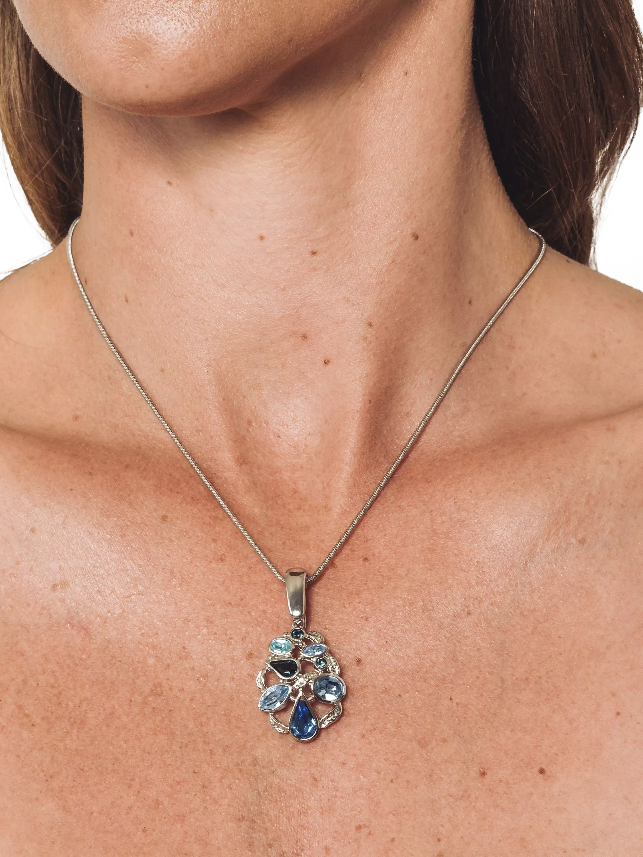 Eclectica rhodium plated detachable pendant blue silver - British product