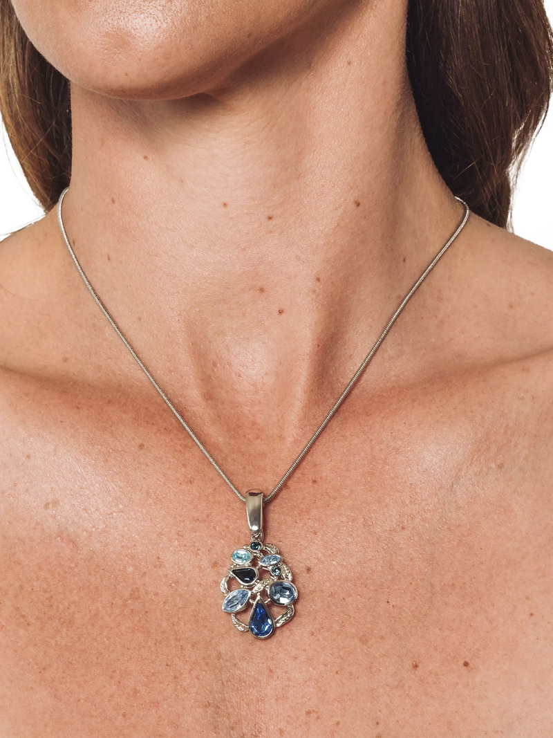 Eclectica rhodium plated detachable pendant blue silver - British product