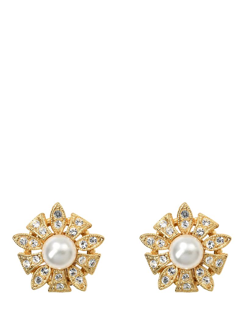 Eclectica clip-on earrings faux pearl crystal floral - British product