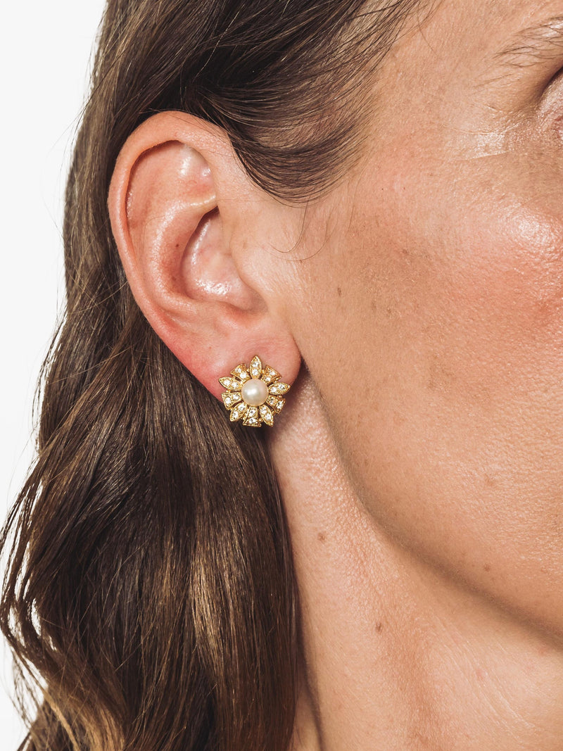 Eclectica clip-on earrings faux pearl crystal floral - British product