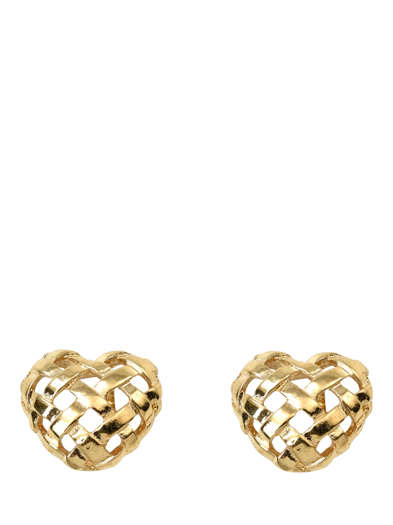 Eclectica gold-plated woven heart clip-on earrings - British product