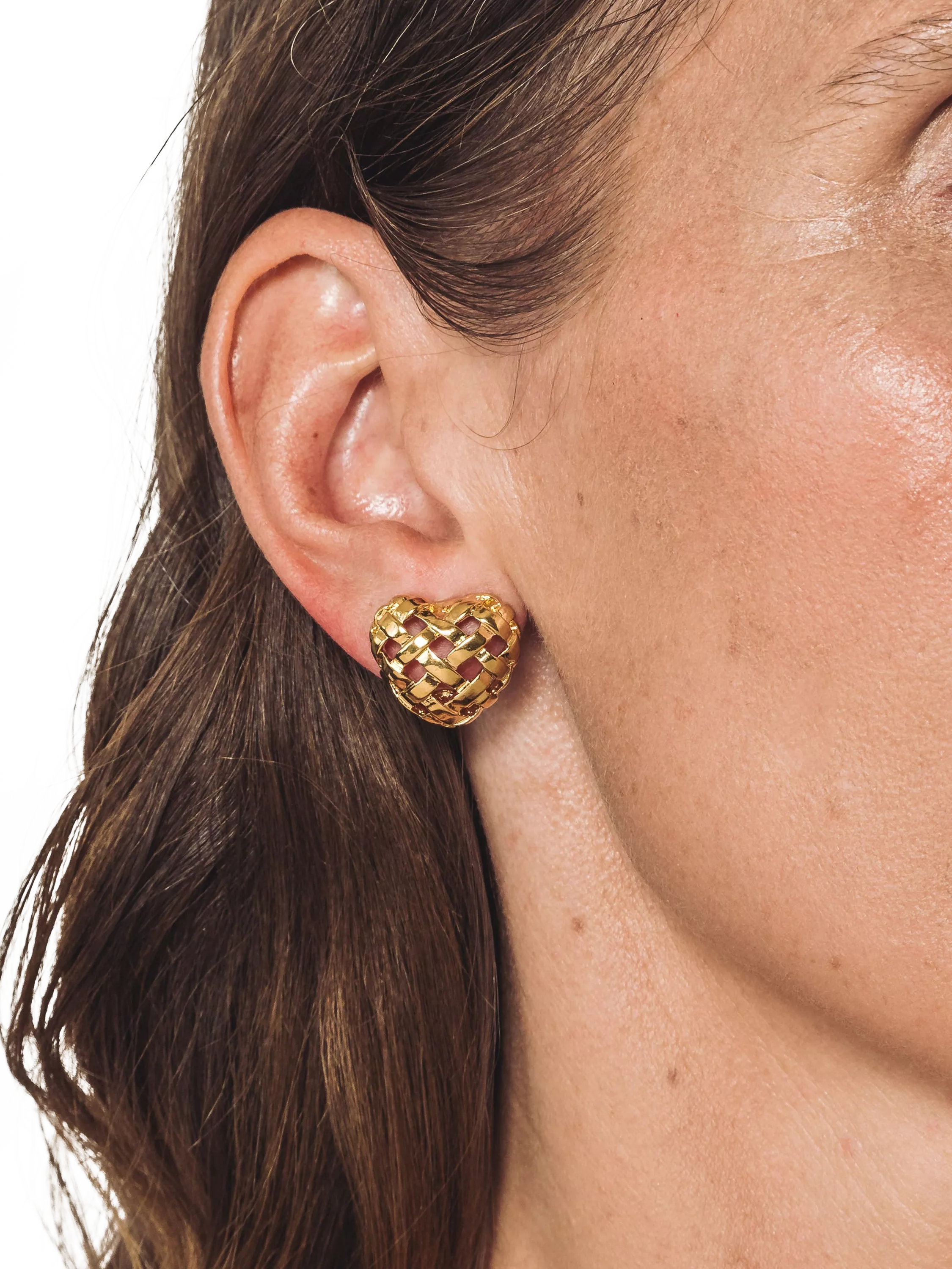 Eclectica gold-plated woven heart clip-on earrings - British product