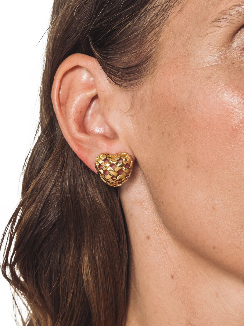 Eclectica gold-plated woven heart clip-on earrings - British product