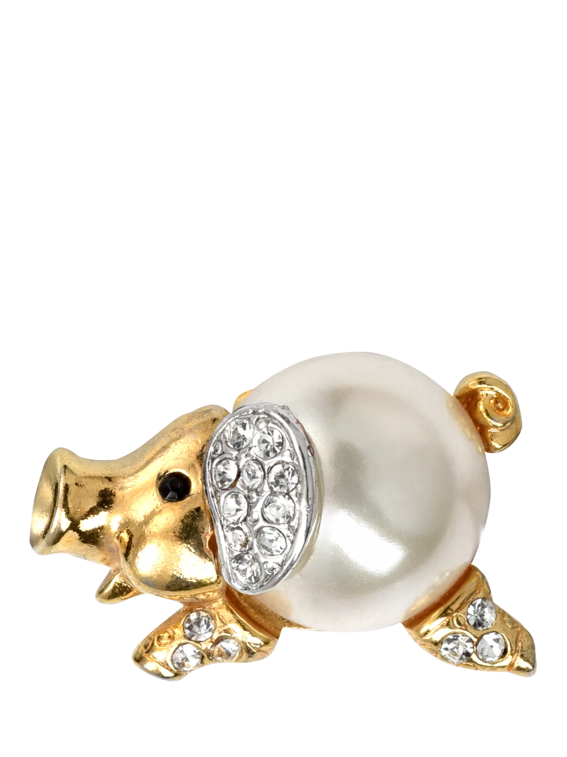Eclectica miniature piggy stick pin with faux-pearl and crystals, UK version
