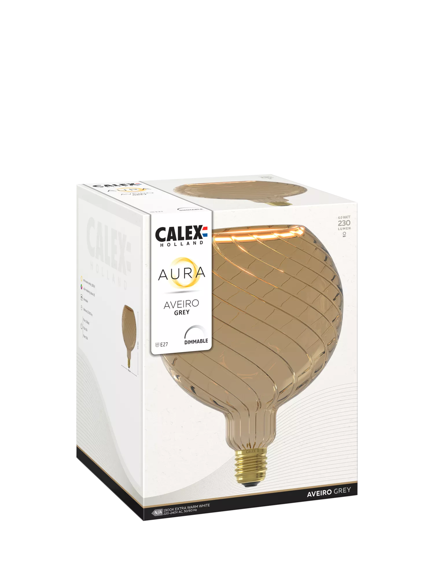 Calex Aura Avero smoked glass LED globe bulb - British product