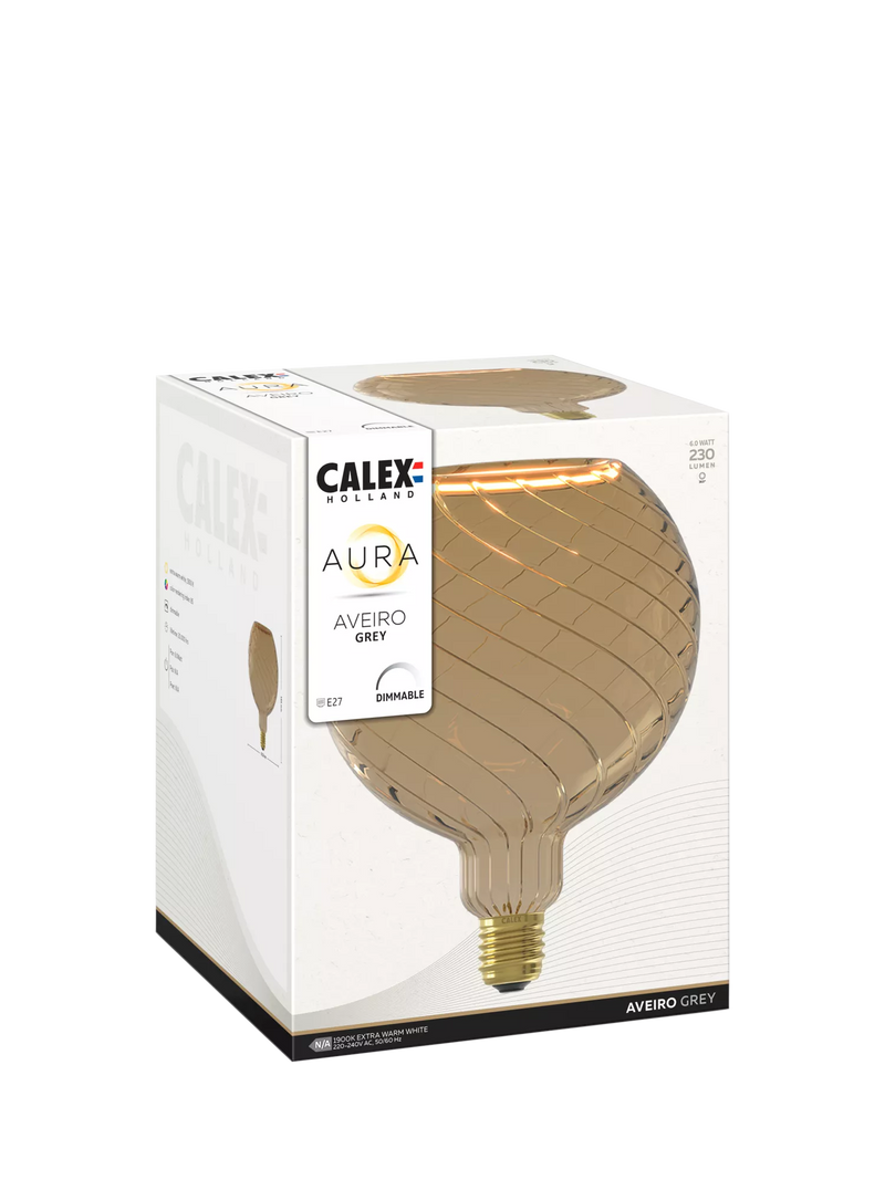 Calex Aura Avero smoked glass LED globe bulb - British product