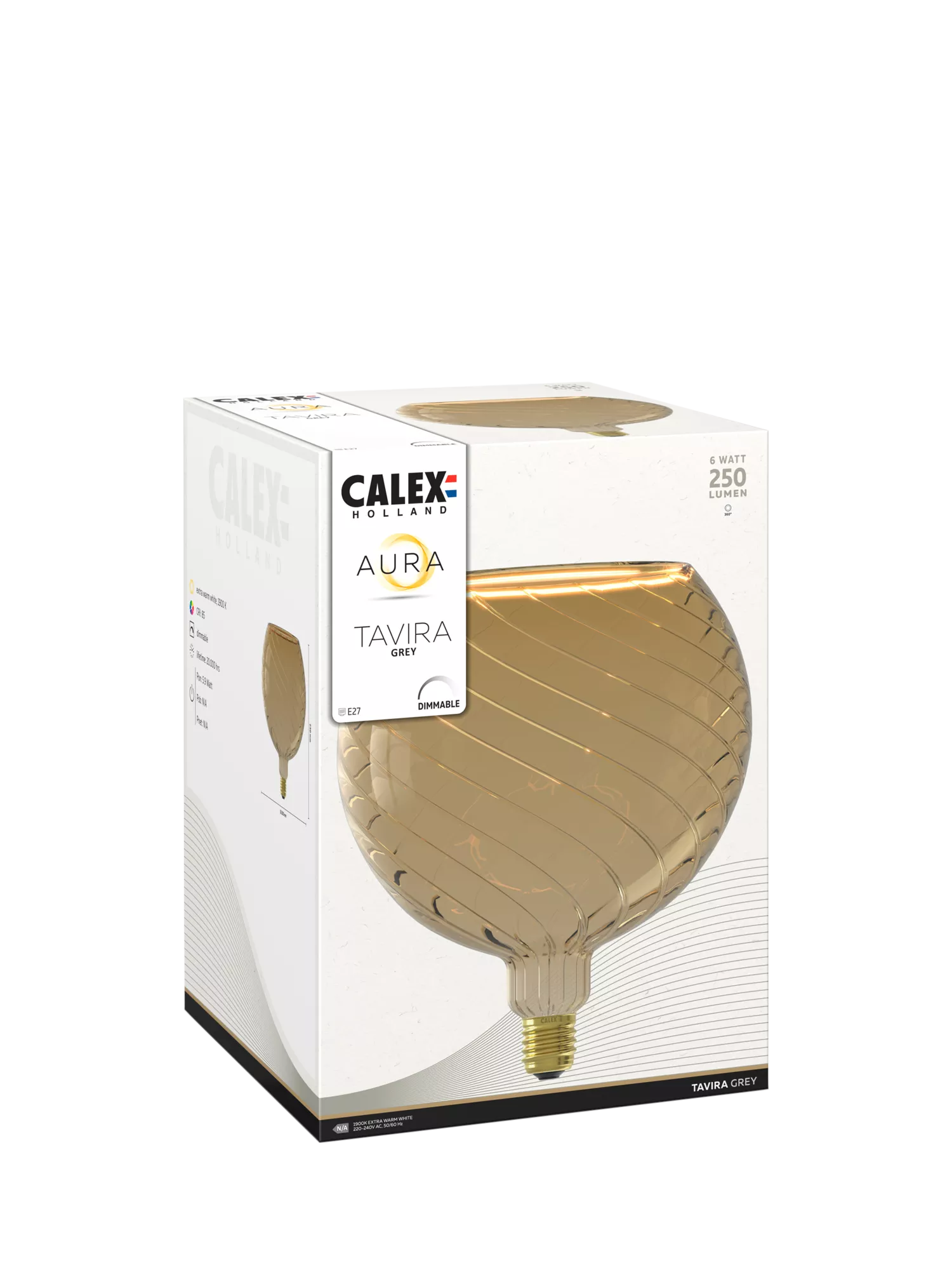 Calex Aura Tavira LED globe bulb grey smoke 6W, imported from the UK